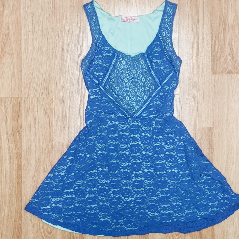 Candie's Blue and Mint Green Lace Dress